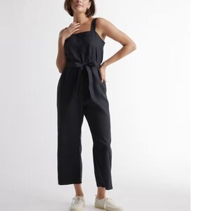 Quince Black Linen Square Neck wide Leg Crop Jumpsuit